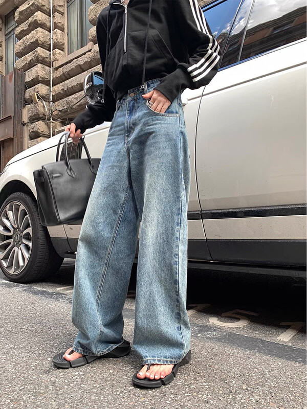New in autumn! [SAVAGE] French retro high waist loose straight slim jeans E9658# WPL