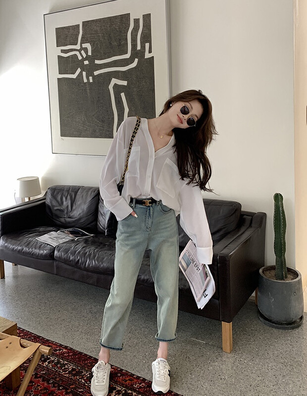 【SAVAGE】Casual all-match high waist distressed washed jeans E9113# WPL