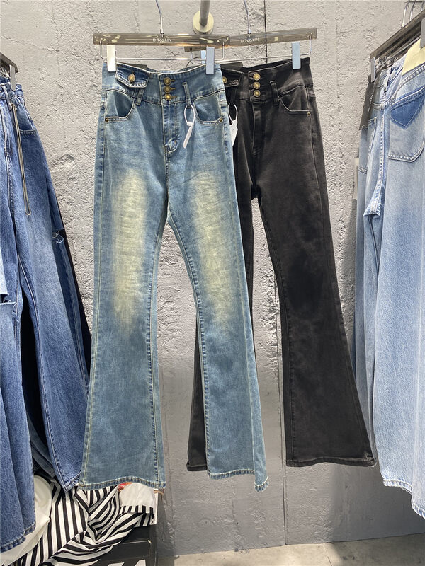 New in autumn!【DTOO.LIN】High waist slim solid color jeans HY16A# OZQ