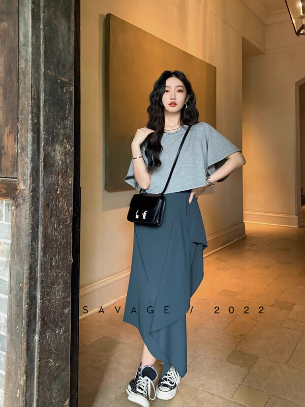 【SAVAGE】French retro high waist irregular mid-length fishtail skirt E8960# WPL