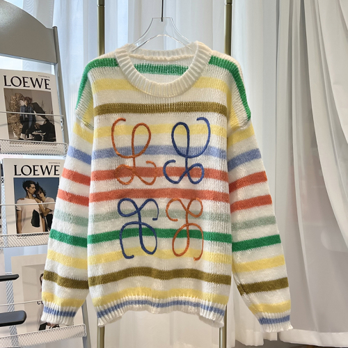 Real shot South Korea Dongdaemun knitted sweater college wind sweater rainbow striped jacquard pullover sweater women