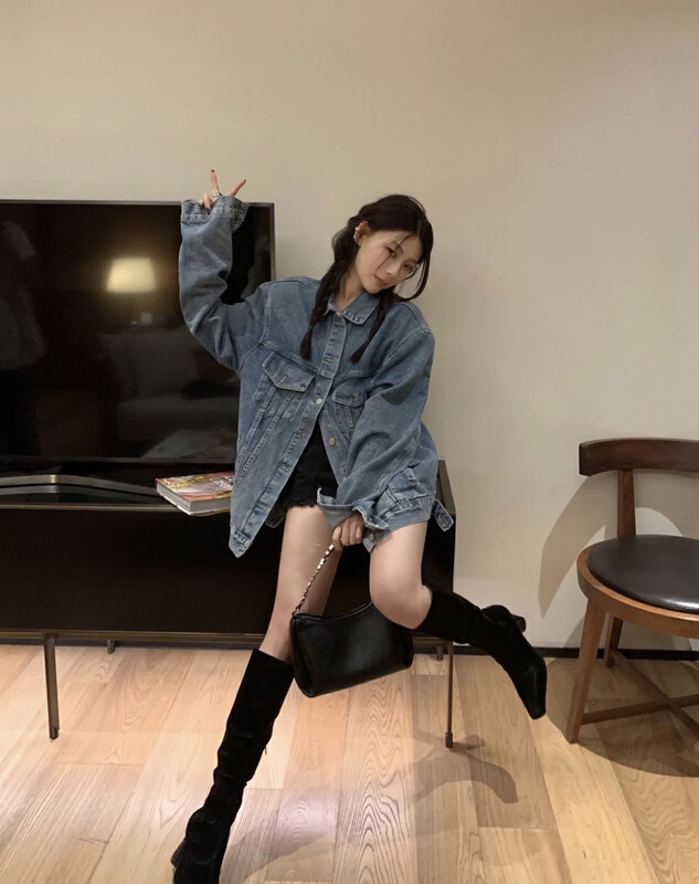 New in autumn! [SAVAGE] Korean version of the loose long-sleeved pocket denim jacket E9626# WPL
