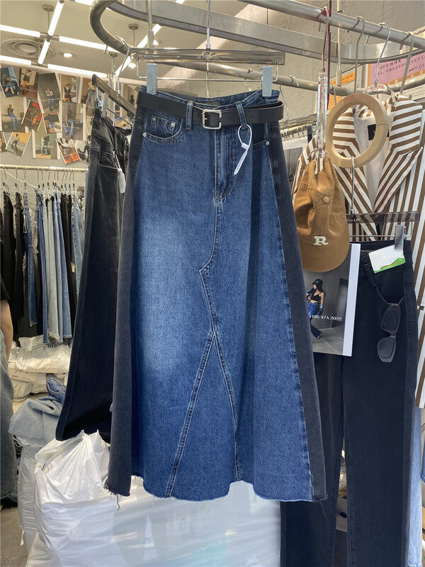 New in autumn!【DTOO.LIN】Casual slimming solid color denim skirt (with belt) HY23A# OZQ