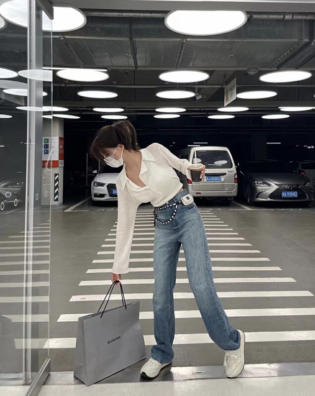 New for Autumn!【SAVAGE】Retro High Waist Washed Distressed Loose Wide Leg Straight Jeans E9602# WPL