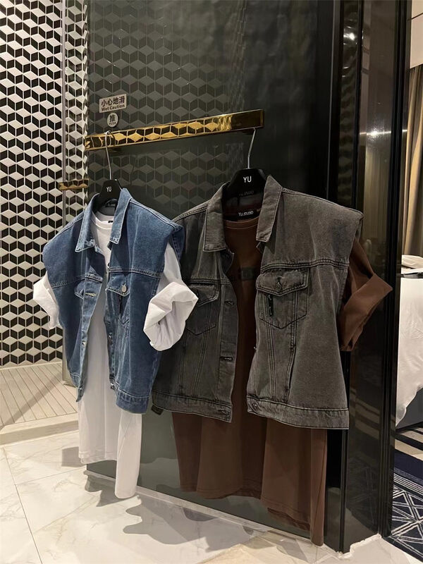 New in early autumn! [YU] Simple breasted denim vest 21112# JJ