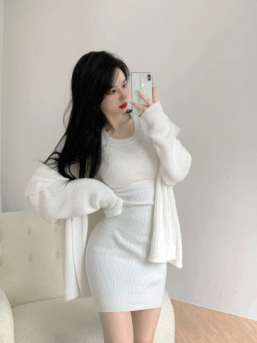 Real Price Pure White Knit Cardigan Lazy Wind Autumn Women's Loose Imitation Mink Sweater Jacket