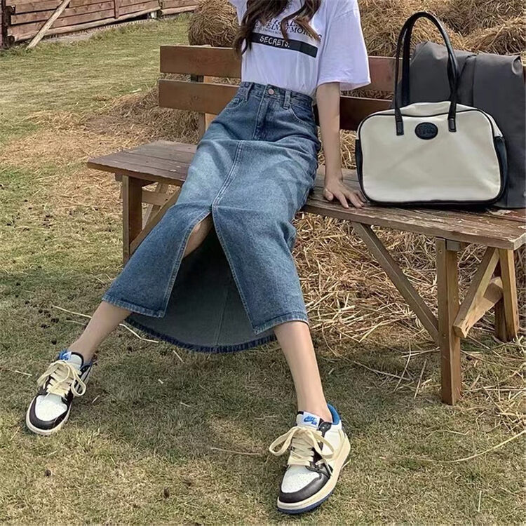 New in autumn! [Gu Muyu] Neat version of temperament denim split skirt A2806# ZJY