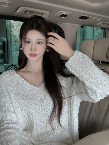 Real shot real price Dress long-sleeved pullover top variegated atmosphere sweater V-neck lazy wind knitted sweater