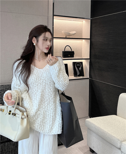 Real shot real price Dress long-sleeved pullover top variegated atmosphere sweater V-neck lazy wind knitted sweater