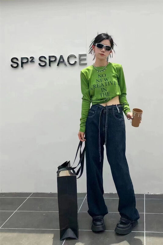 New in autumn! [Gu Muyu] Drawstring straight all-match jeans A9105# ZJY