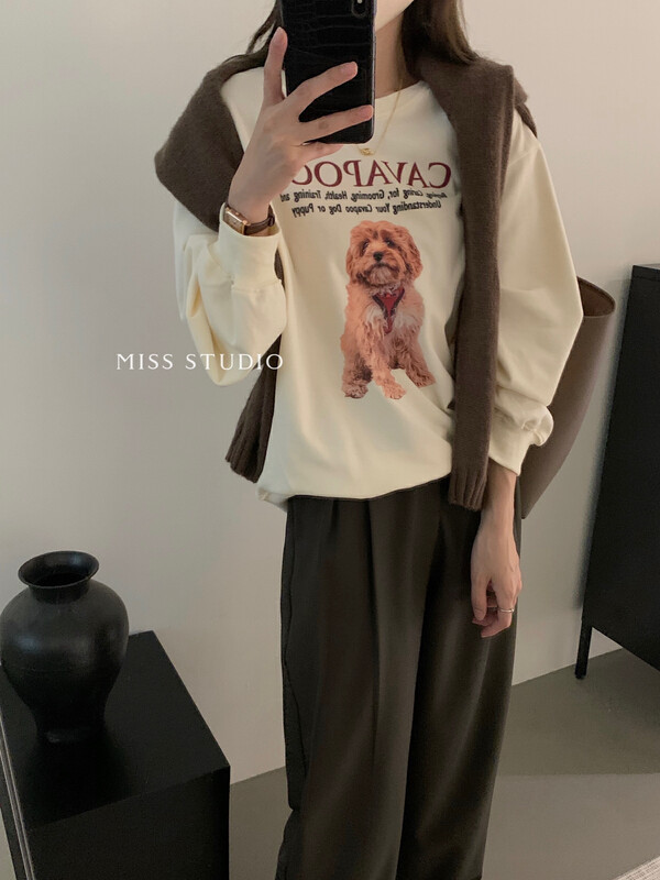 [MISS] Korean pattern printed round neck loose sweater Y8928