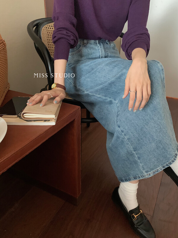 【MISS】Korean Casual Versatile Slit Denim Skirt 99089
