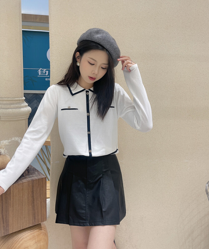 New in autumn! [S.J] Contrast color small lapel long-sleeved sweater 2809# LSW