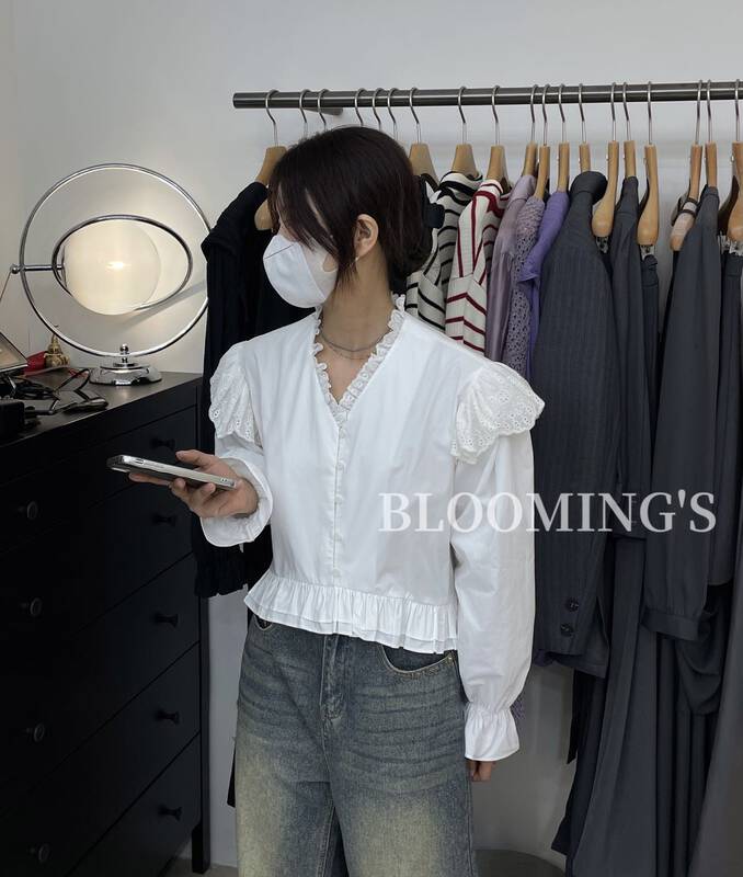 New in autumn!【BLOOMING'S】Sweet V-neck shirt with fungus 68282# ZXL