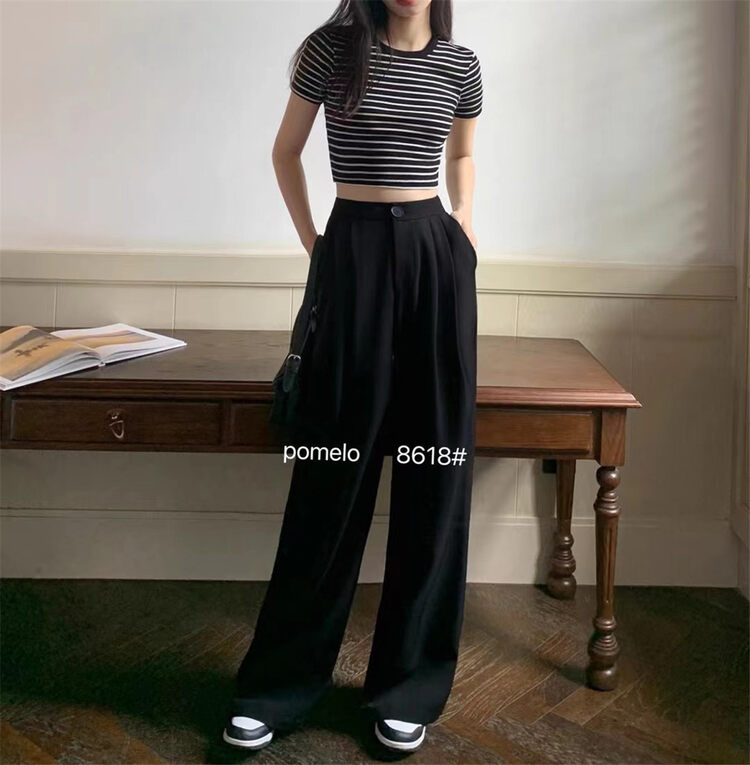 Early autumn new style! [Grapefruit] High waist and thin wide leg trousers 8618# HJY