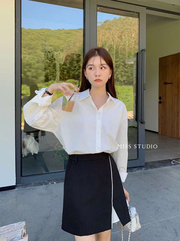 【MISS】Simple shirt and color skirt suit Y8917