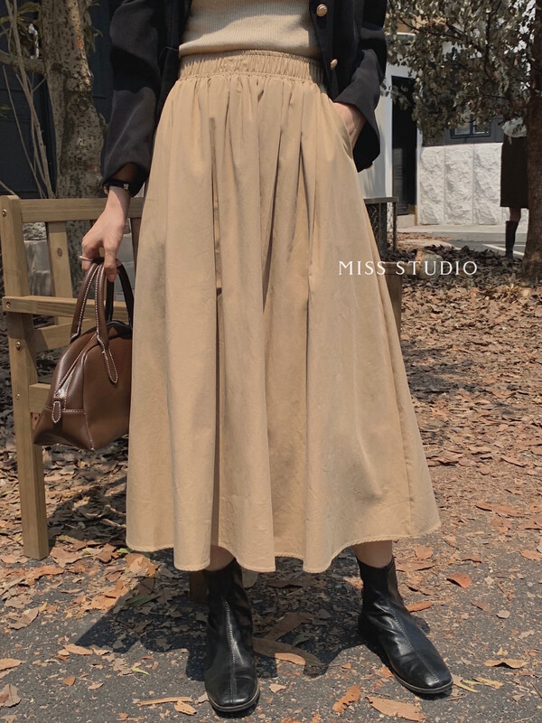 【MISS】Korean High Waist Clean Large Swing Skirt F2320