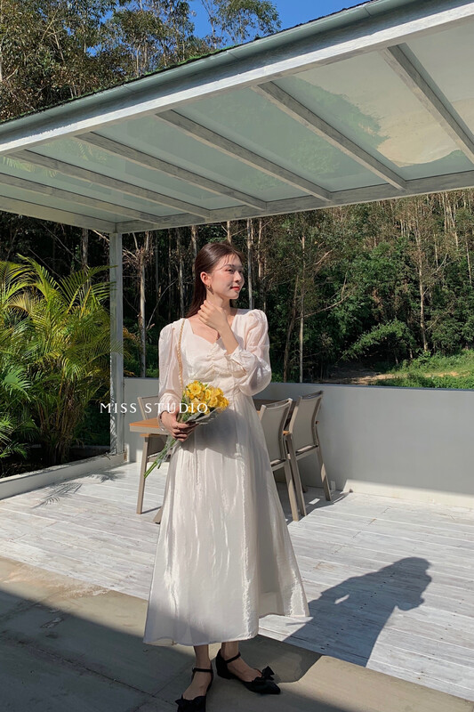 【MISS】Temperament pleated collar sparkling fabric dress L6716