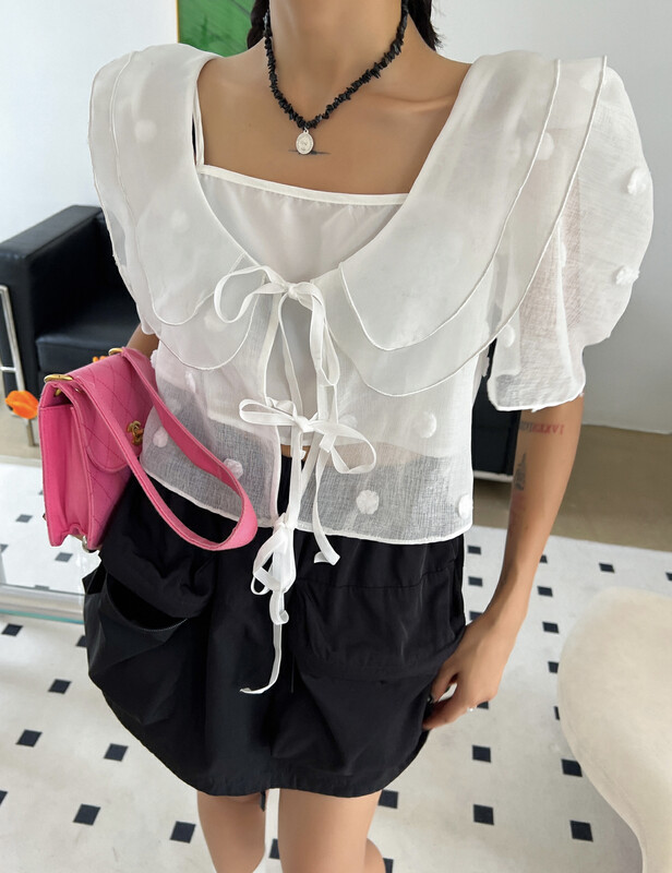 【DORE DORE】Organza large lapel tie shirt (with small suspenders) 1279# ZXX
