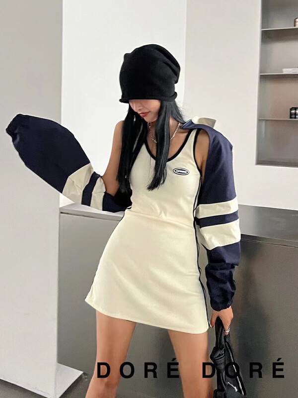 New in early autumn!【DORE DORE】Contrast color webbing sports vest dress 1332# OZQ