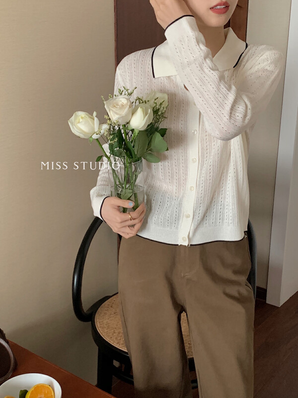 【MISS】Korean version colorblock simple knitted cardigan knitted sweater C2059