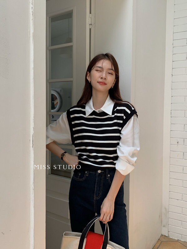 【MISS】Korean color striped all-match casual vest A0639