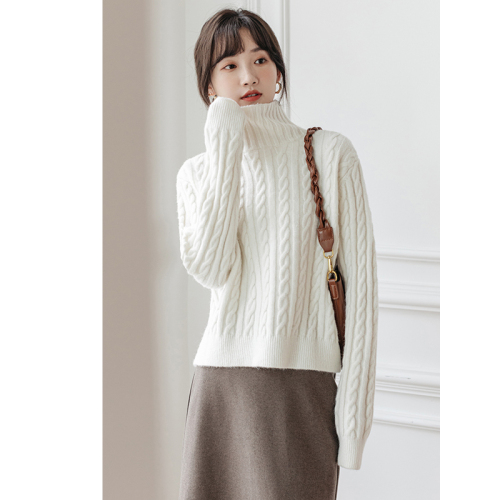 Thickened loose warm knitted sweater women's short outer wear knitted sweater 2022 new solid color fashion turtleneck sweater