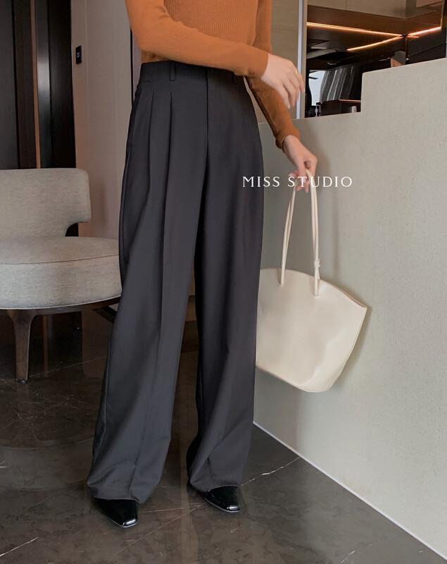【MISS】Korean version of simple high waist all-match loose trousers W172