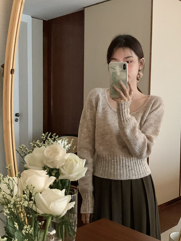 [MISS] Mohair Mixed Color Round Neck Sweater Knit 2048