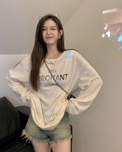 Real Price ~ Round Neck Cotton Letter Long Sleeve T-Shirt + Knitted Pullover Show Thin Shawl Jacket Sweater