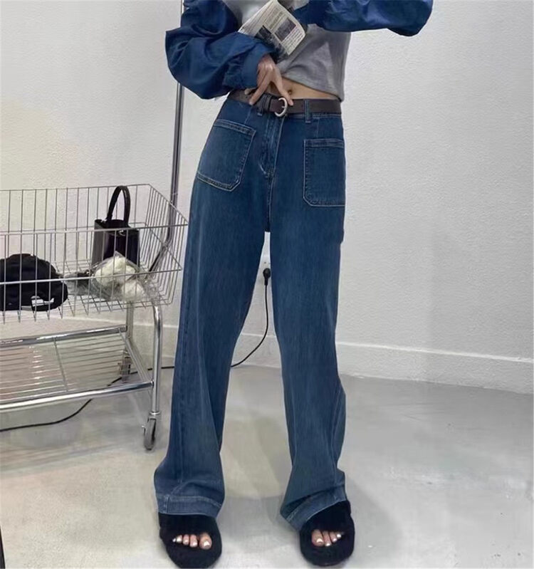 Early autumn new style! [Grapefruit] Korean high-waisted wide-leg jeans 8009# HJY