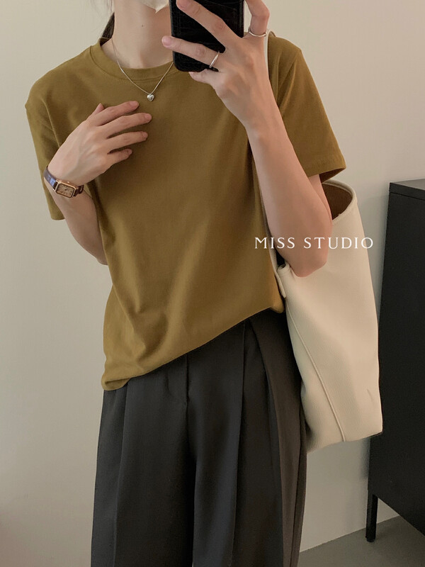 [MISS Miss Home] Korean clean version of the back collar shell button brushed short-sleeved T-shirt Y8937