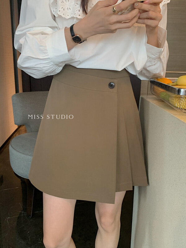【MISS】Korean style all-match irregular side buckle pleated skirt F2325
