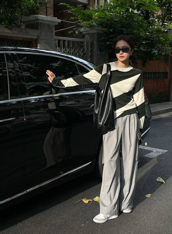 New in early autumn! [BLOOMING'S] color-blocking loose fashion knitted sweater 68228# ZXL