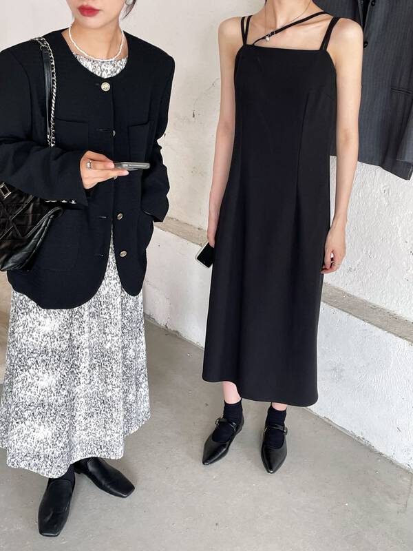 New in early autumn!【BLOOMING'S】Fashion solid color vertical sleeveless suspender dress 68256# ZXL