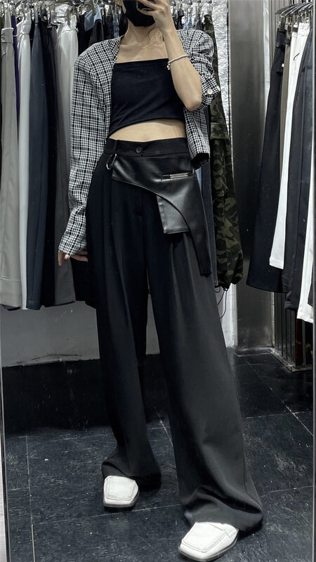 Autumn is new! [Neisha-SDD] pu fake two-piece stitching Korean version of all-match casual pants YS1-9163# WTT