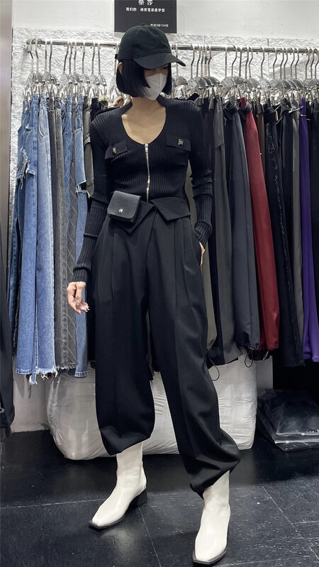 Autumn is new! [Naisha-SDD] High waist flanging solid color all-match casual pants (with bag) 9169# WTT