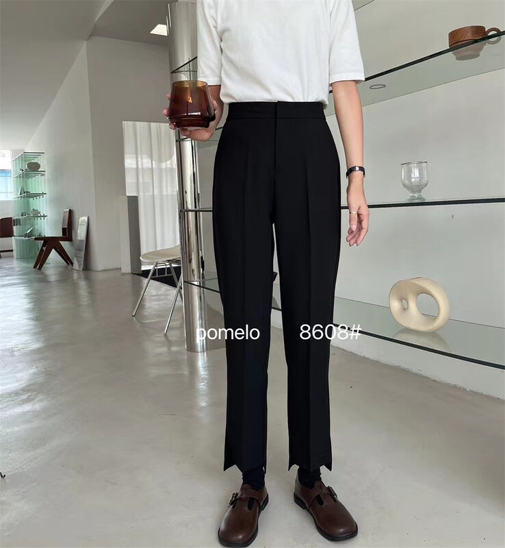 Early autumn new style! [Grapefruit] Temperament slit nine-point trousers 8608# HJY