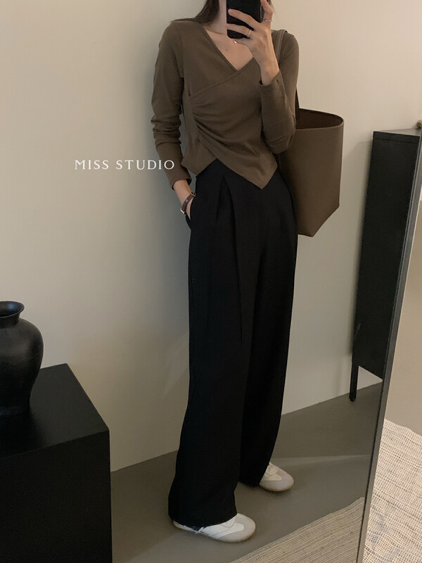[MISS Mi Sijia] Korean v-neck side pleated temperament small shirt Y8908