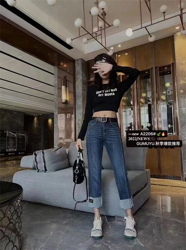 New in autumn! [Gu Muyu] Korean straight jeans A2206-1# ZJY