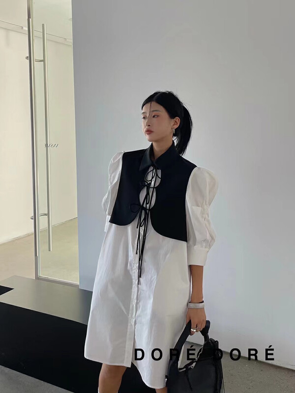 New in early autumn! [DORE DORE] Color-blocking fake two-piece stitching dress 1326# OZQ