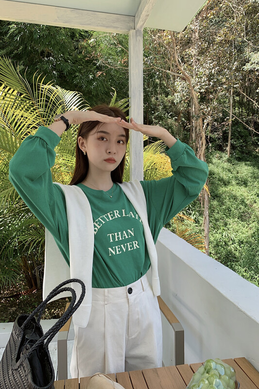 【MISS】Korean alphabet casual long-sleeved T-shirt Y8910
