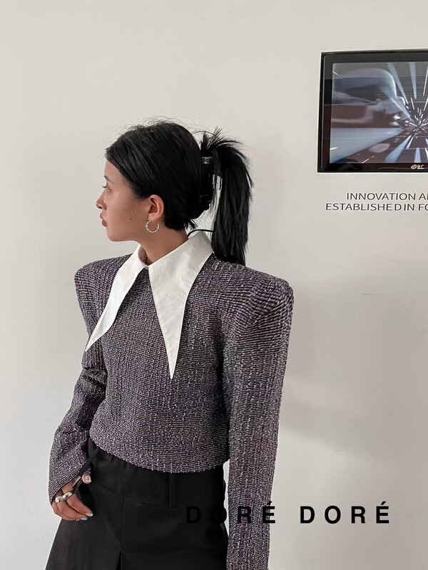 New in autumn! [DORE DORE] Knitted tweed high waist all-match small shirt 1318# OZQ