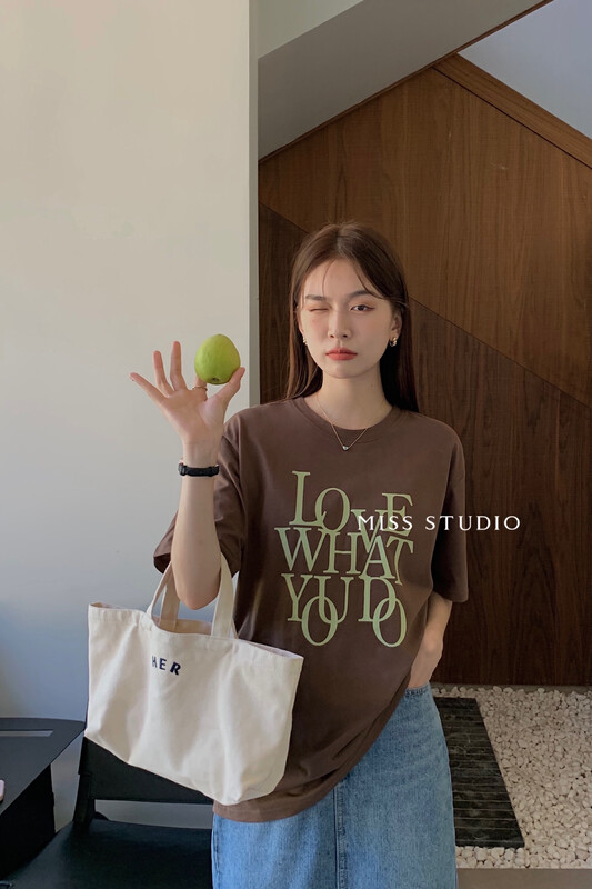 [MISS Miss Home] Loose letter printing brushed short-sleeved T-shirt Y8912