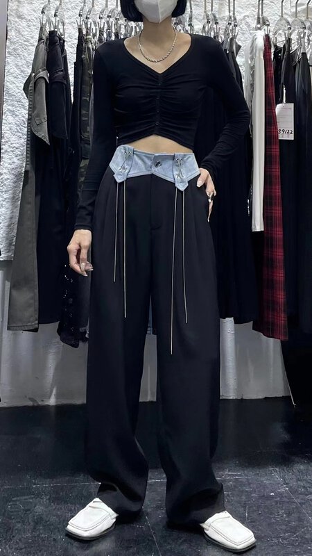 New in early autumn! [Naisha-SDD] High waist color matching Korean casual pants (with chain) YS1-9131# WTT