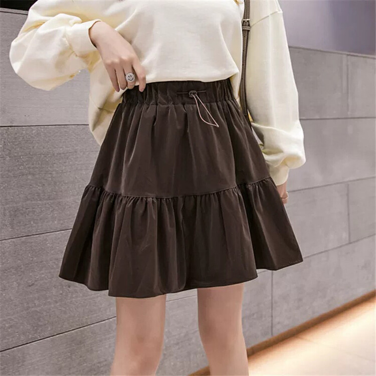 New in autumn! [S.J] textured puffy solid color elastic waist skirt 1513# LSW