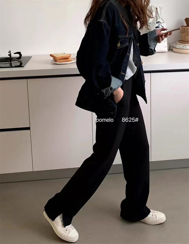 Early autumn new style! [Grapefruit] Simple and versatile slit straight trousers 8625# HJY