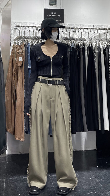 Autumn is new! [Nisa-SDD] Korean version of loose straight casual pants (with belt) 9180# WTT
