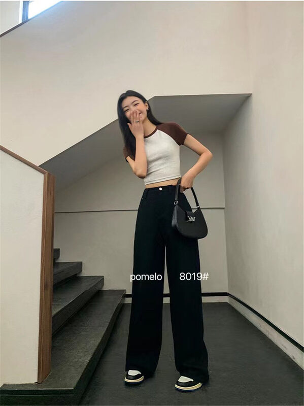 Early autumn new style! [Grapefruit] High-waisted straight-leg wide-leg jeans YS1-8019# HJY