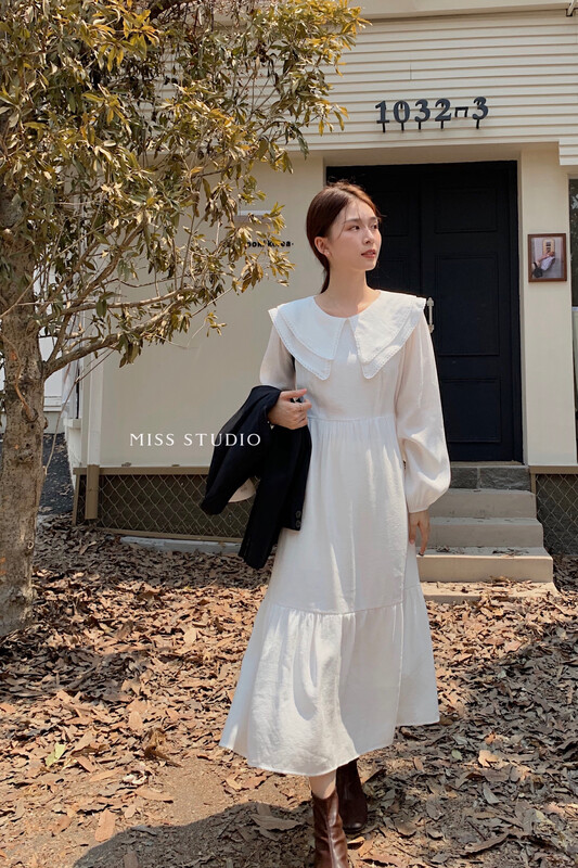 【MISS】Korean style lace stitching lapel temperament dress Y2321